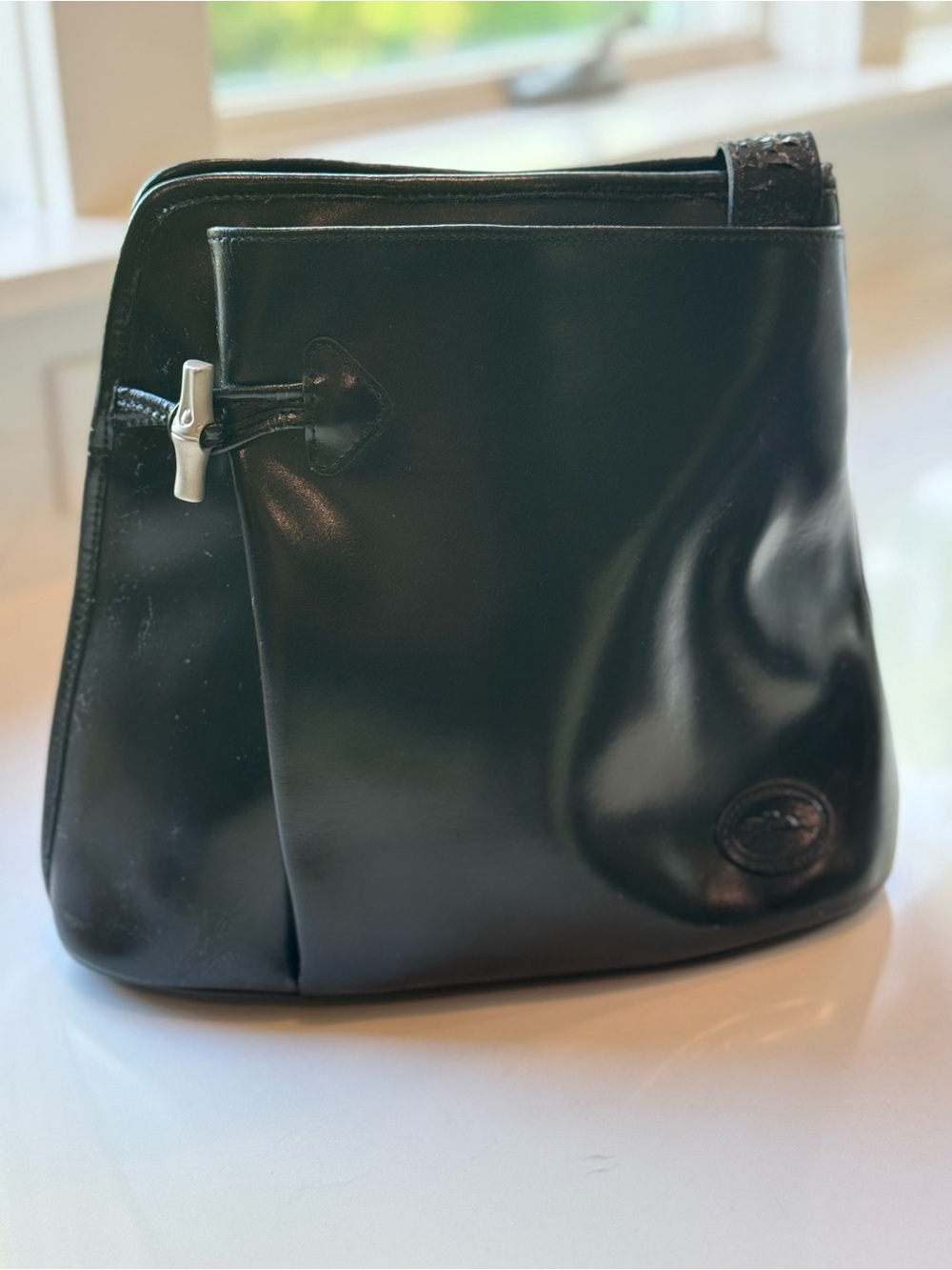 Longchamp Black Leather Shoulder Bag with Silver Accent